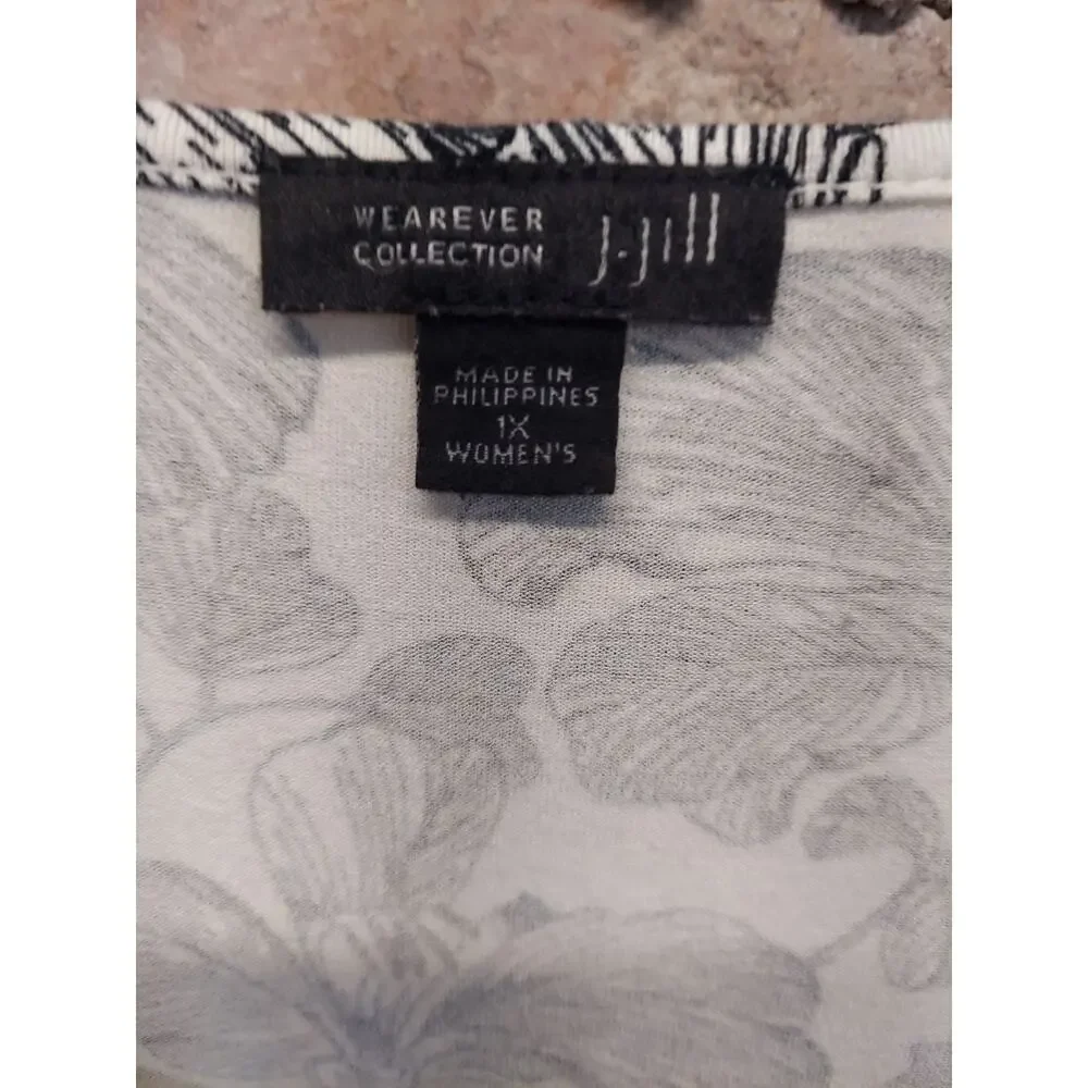J. Jill Womens Wearever Collection T-Shirt Dress Size 1X Plus Floral Black White - Picture 2 of 3